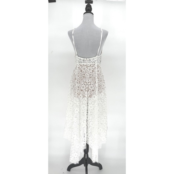 For Love and Lemons White Lace Midi Dress Deep V Neck Size M Sheer Fairy Bride - Picture 4 of 16